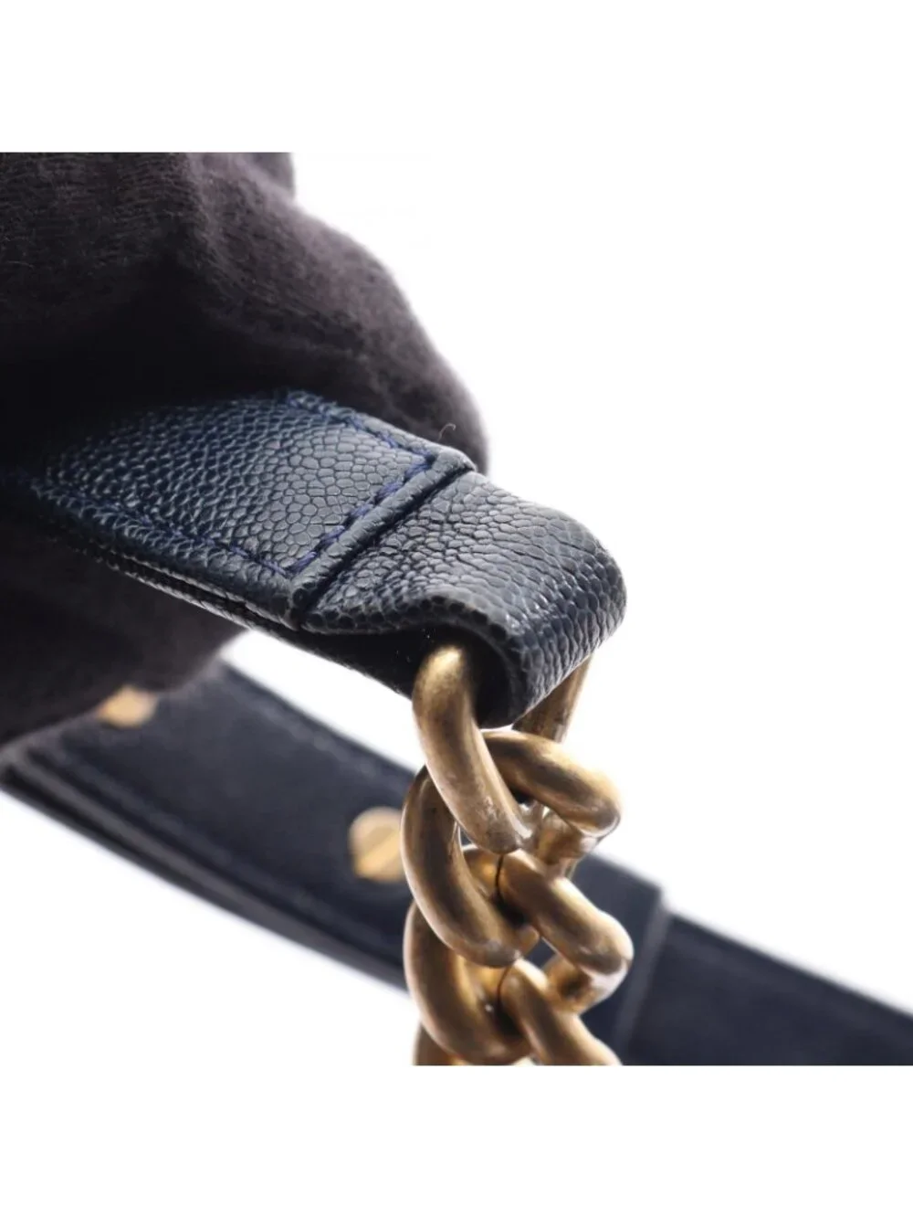 Chanel Shoulder Bag Boy Navy Caviar Leather Boy Chain